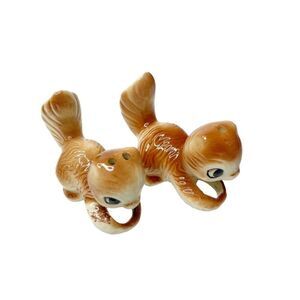 Vintage Squirrel Salt & Pepper Shakers Small Mini Brown Ceramic Novelty Kitschy
